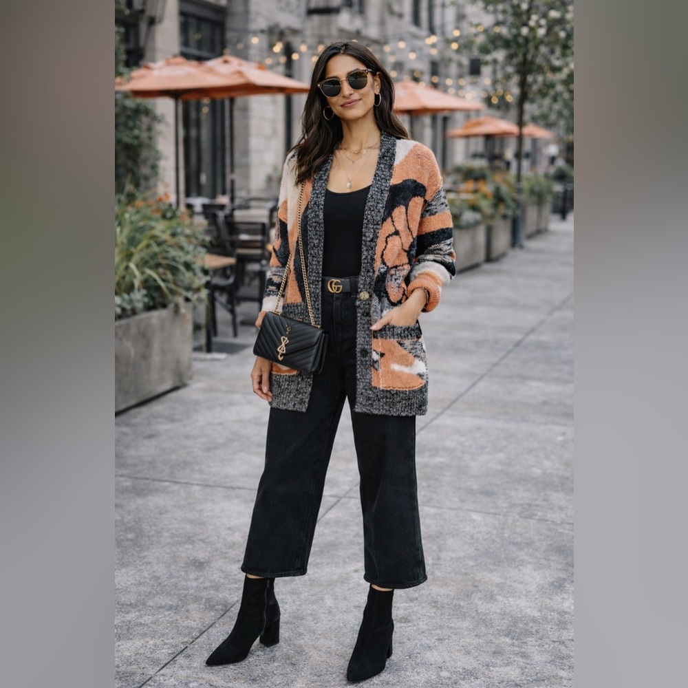 LAST CHANCE Free People August Orchid Orange Oversize Cardigan - Picture 2 of 8